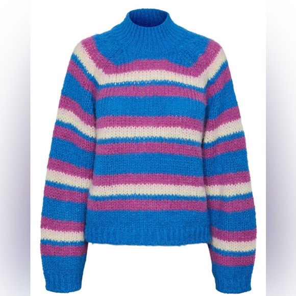 PIECES women color bloc knit long sleeves sweater crew neck size medium - Picture 2 of 12